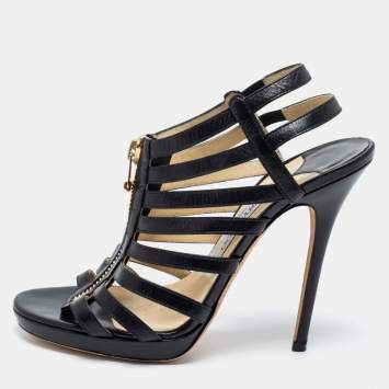 Pre Owned Jimmy Choo Black Leather Glenys Gladiator Platform Sandals Size 39.5