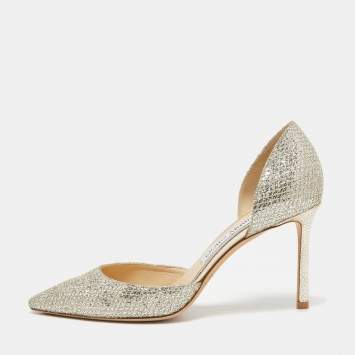 Pre Owned Jimmy Choo Silver/Gold Lurex Fabric Addison Pumps Size 37