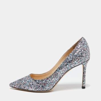 Pre Owned Jimmy Choo Multicolour Coarse Glitter Romy Pumps Size 37