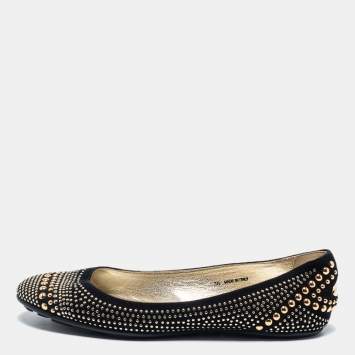 Pre Owned Jimmy Choo Black Suede Welda Studded Ballet Flats Size 38