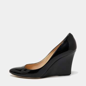 Pre Owned Jimmy Choo Black Patent Leather Wedge Pumps Size 38