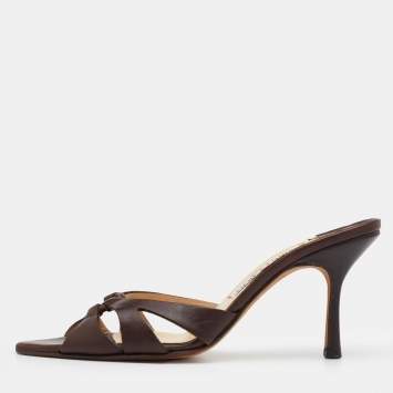 Pre Owned Jimmy Choo Dark Brown Leather Slide Sandals Size 37