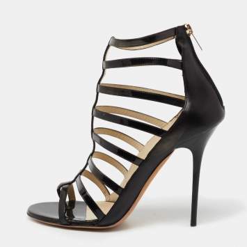 Pre Owned Jimmy Choo Black Patent Leather And Leather Gladiator Sandals Size 39.5