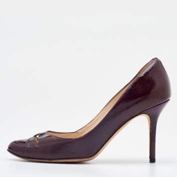 Pre Owned Jimmy Choo Pruple Leather Cut Out Pumps Size 37