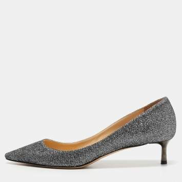 Pre Owned Jimmy Choo Metallic Silver Glitter Romy Pointed Toe Pumps Size Size 40