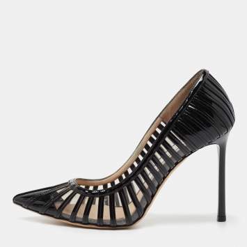 Pre Owned Jimmy Choo Black Patent and PVC Pointed Toe Pumps Size 36 