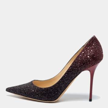 مملوكة مسبقًا Jimmy Choo Burgundy/Black Coarse Glitter Romy Pointed Toe Pumps Size 38.5