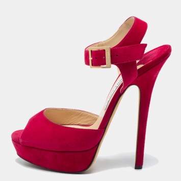 Pre Owned Jimmy Choo Pink Suede Linda Platform Sandals Size 39.5