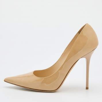 Pre Owned Jimmy Choo Beige Patent Leather Love Pointed Toe Pumps Size 37