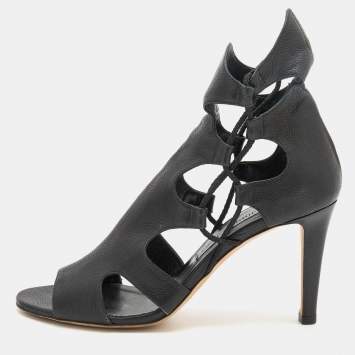 Pre Owned Jimmy Choo Black Leather Lucky Ankle Strap Sandals Size 39