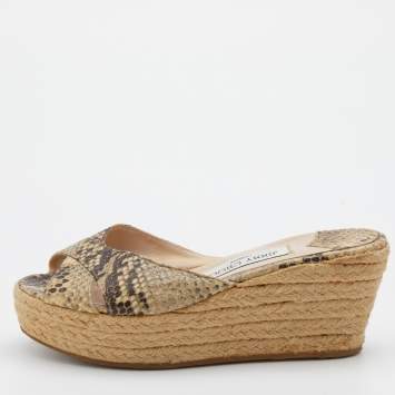 Pre Owned Jimmy Choo Multicolor Snakeskin Embossed Leather Prima Espadrille Wedge Sandals Size 37