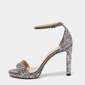 Pre Owned Jimmy Choo Metallic Bronze/Sliver Glitter Misty Sandals Size 38