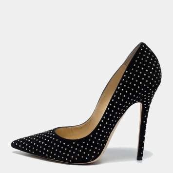 Pre Owned Jimmy Choo Black Suede Embellished Pointed Toe Pumps Size 39.5