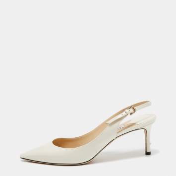 Pre Owned Jimmy Choo Cream Patent Leather Erin Slingback Pumps Size 40