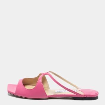 مملوكة مسبقًا Jimmy Choo Pink Leather Anise Flat Mules Size 37.5