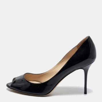 Pre Owned Jimmy Choo Black Patent Leather Peep Toe Pumps Size 38