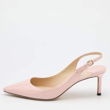 Pre Owned Jimmy Choo Light Pink Patent Leather Erin Pointed Toe Slingback Pumps Size 38