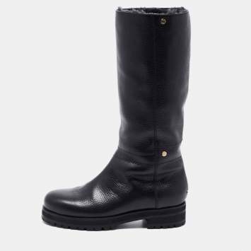 Pre Owned Jimmy Choo Black Leather knee Length Boots Size 40