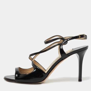 Pre Owned Jimmy Choo Black Patent Leather Paxton Sandals Size 38
