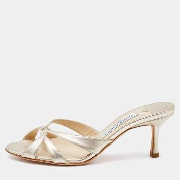 Pre Owned Jimmy Choo Gold Leather Slide Sandals Size 36.5