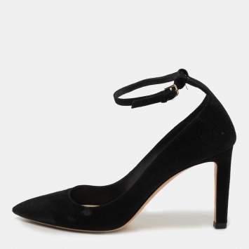 Pre Owned Jimmy Choo Black Suede and PVC Ankle Strap Pumps Size 39