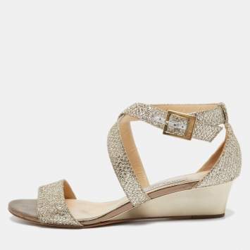 Pre Owned Jimmy Choo Gold/Silver Lurex Fabric Fearne Sandals Size 39