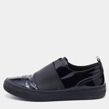 مملوكة مسبقًا Jimmy Choo Black Patent Leather and Stretch Band Slip On Sneakers Size 38.5