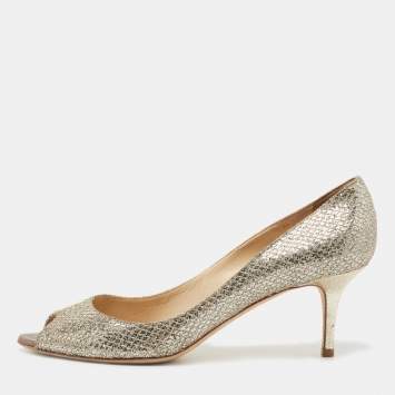 Pre Owned Jimmy Choo Gold/Silver Glitter Isabel Peep Toe Pumps Size 40