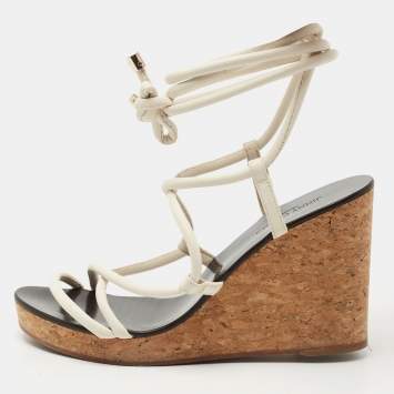 Pre Owned Jimmy Choo White Leather Allis Sandals Size 39.5