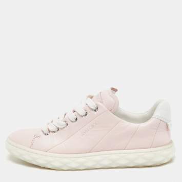 Pre Owned Jimmy Choo Pink Leather Diamond Sneakers Size 35