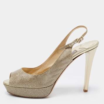 Pre Owned Jimmy Choo Gold Lame Glitter Verity Peep Toe Sandals Size 40 