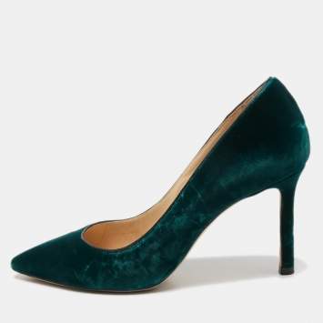Pre Owned Jimmy Choo Dark Green Velvet Romy Pumps Size 35.5