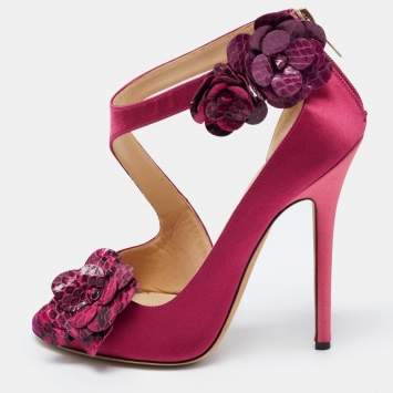 Pre Owned Jimmy Choo Pink Satin and Python Vera Sandals Size 37