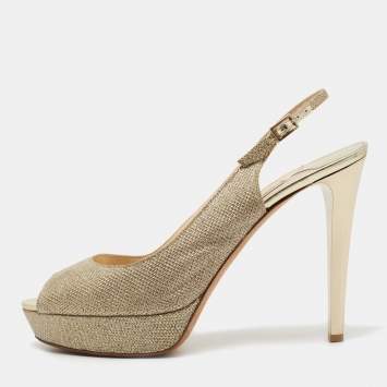 Pre Owned Jimmy Choo Gold Glitter Nova Peep Toe Slingback Sandals Size 41