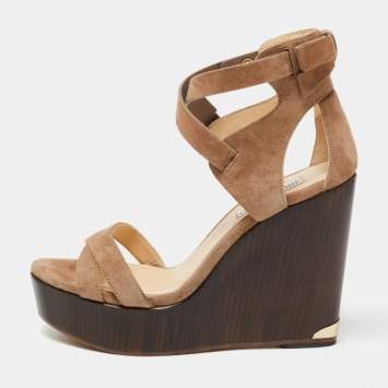 Pre Owned Jimmy Choo Brown Suede Platform Wedge Sandals Size 39