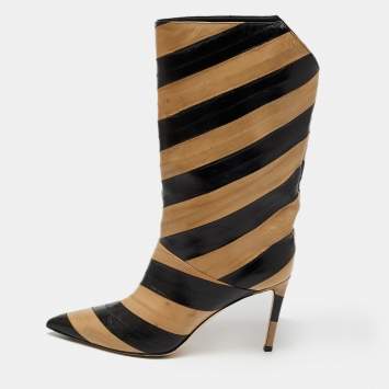 Pre Owned Jimmy Choo Black/Tan Striped Eel Beren Booties Size 43