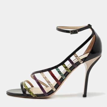 Pre Owned Jimmy Choo Multicolor Patent and Water Snakeskin Sandals Size 39.5