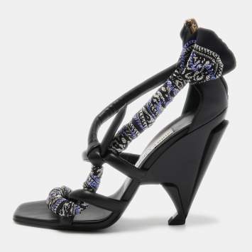 Pre Owned Jimmy Choo Black Canvas and Leather Ankle Strap Sandals Size 39