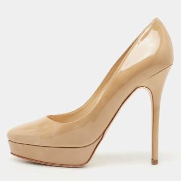 Pre Owned Jimmy Choo Beige Patent Leather Alex Pumps Size 38.5