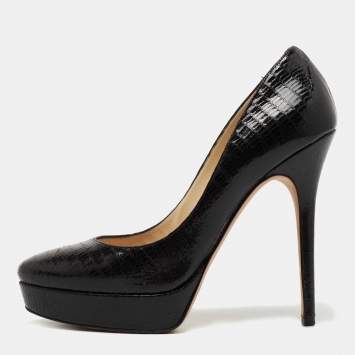 Pre Owned Jimmy Choo Black Lizard Embossed Leather Platform Pumps Size 40
