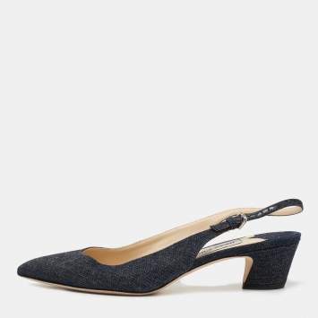 Pre Owned Jimmy Choo Navy Blue Denim Slingback Pumps Size 39.5