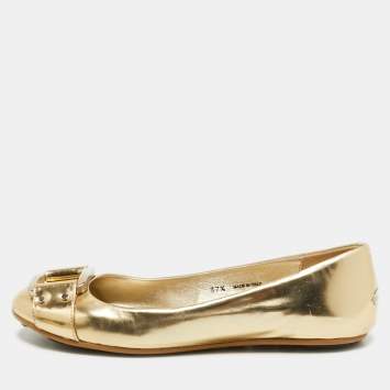 مملوكة مسبقًا Jimmy Choo Gold Leather Buckle Ballet Flats Size 37.5