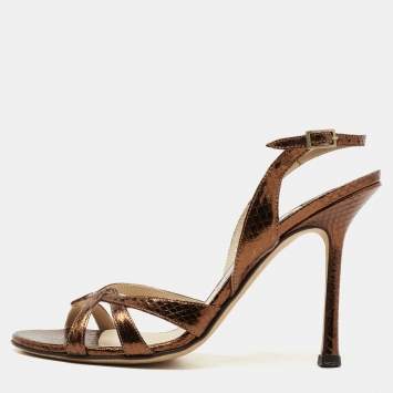 Pre Owned Jimmy Choo Metallic Snakeskin Embossed Leather Slingback Sandals Size 36.5