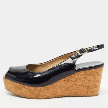 Pre Owned Jimmy Choo Black Patent Leather Praise Slingback Sandals Size 38