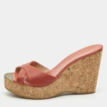 Pre Owned Jimmy Choo Orange Leather Prima Sandals Size 38.5