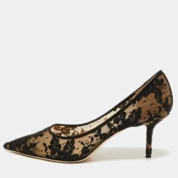 Pre Owned Jimmy Choo Black/Beige Mesh and Satin Abel Pumps Size 39