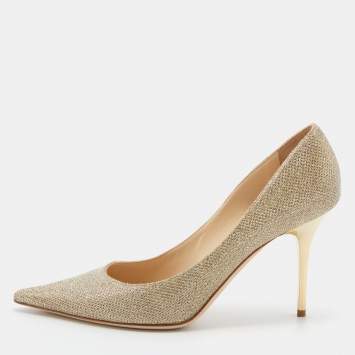 مملوكة مسبقًا Jimmy Choo Metallic Gold Glitter Leather Romy Pointed Toe Pumps Size 39