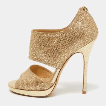 Pre Owned Jimmy Choo Gold Glitter Private Platform Sandals Size 37