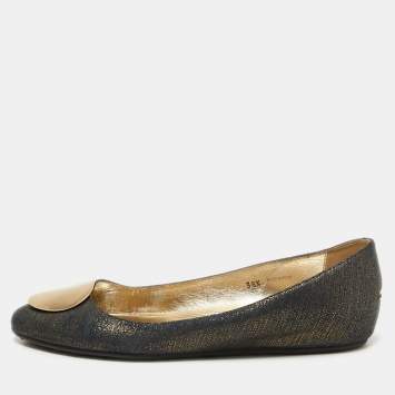 مملوكة مسبقًا Jimmy Choo Navy Blue Canvas Ballet Flats Size 38.5