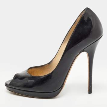 Pre Owned Jimmy Choo Black Patent Leather Luna Pumps Size 38
